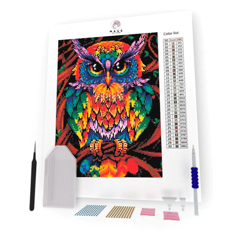 Kit Pintura Diamante - Coruja Colorida (Diamond Art)