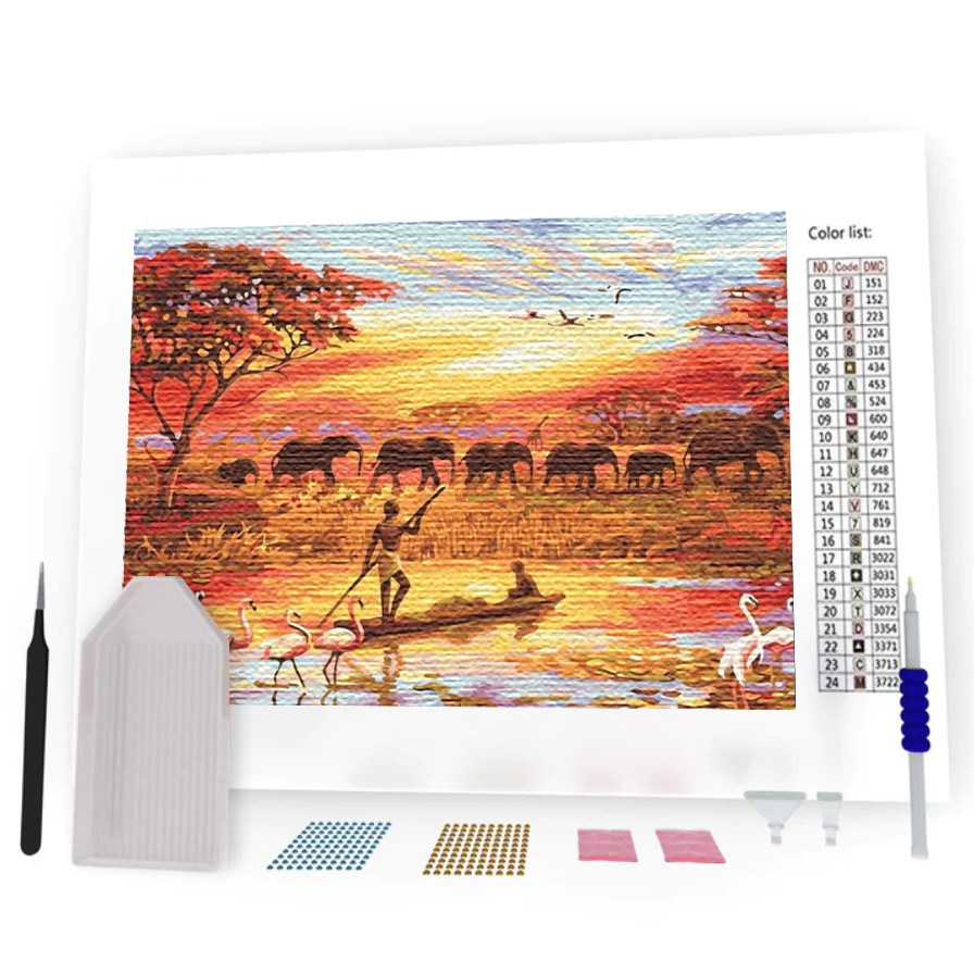 Kit Pintura Diamante - Elefantes no Safari (Diamond Art)