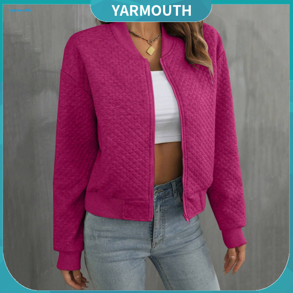 Women Jacket Long Sleeve Outerwear Women’s O-neck Solid Color Zipper Loose Thermal Short Coat with Elastic Cuffs for S