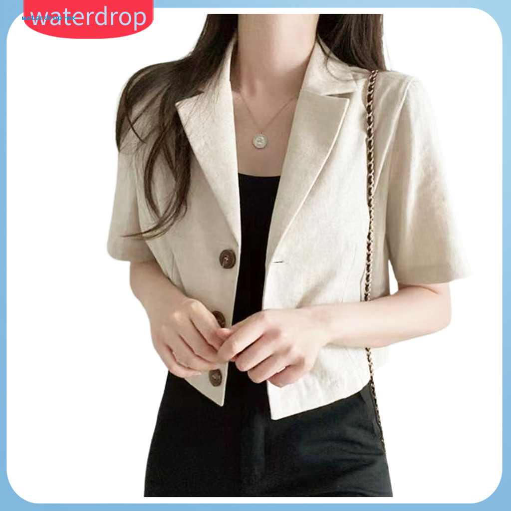 Women’s Summer Short Sleeve Blazer Jacket Single Breasted Lapel Coat Loose Fit Business Suit Outerwear Solid Color Off