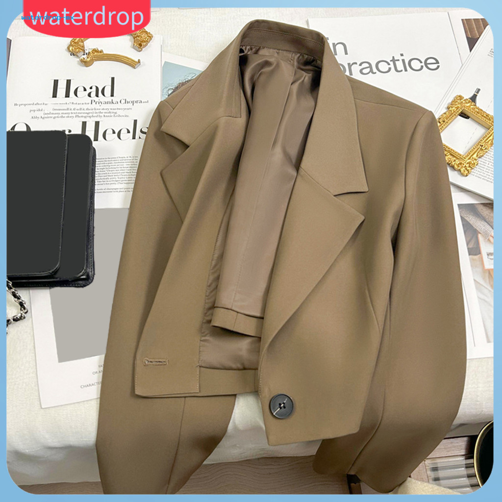 Women’s Casual Blazer Jacket Solid Color Lapel Suit Coat Long Sleeve Short Work Office for Daily Commute and Business