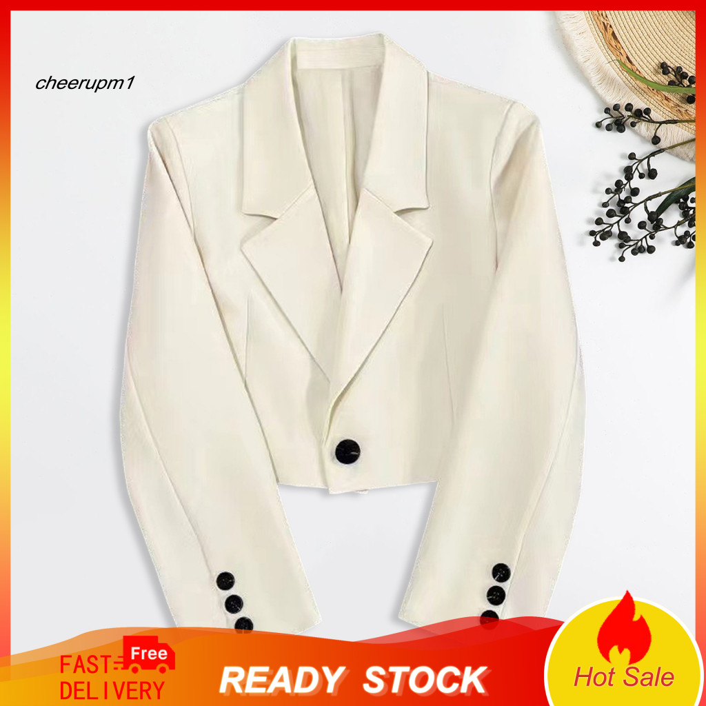 Women Suit Coat Urban Style Jacket Women’s Work Solid Color Lapel Blazer Long Sleeve Short for Office Commute Stylish