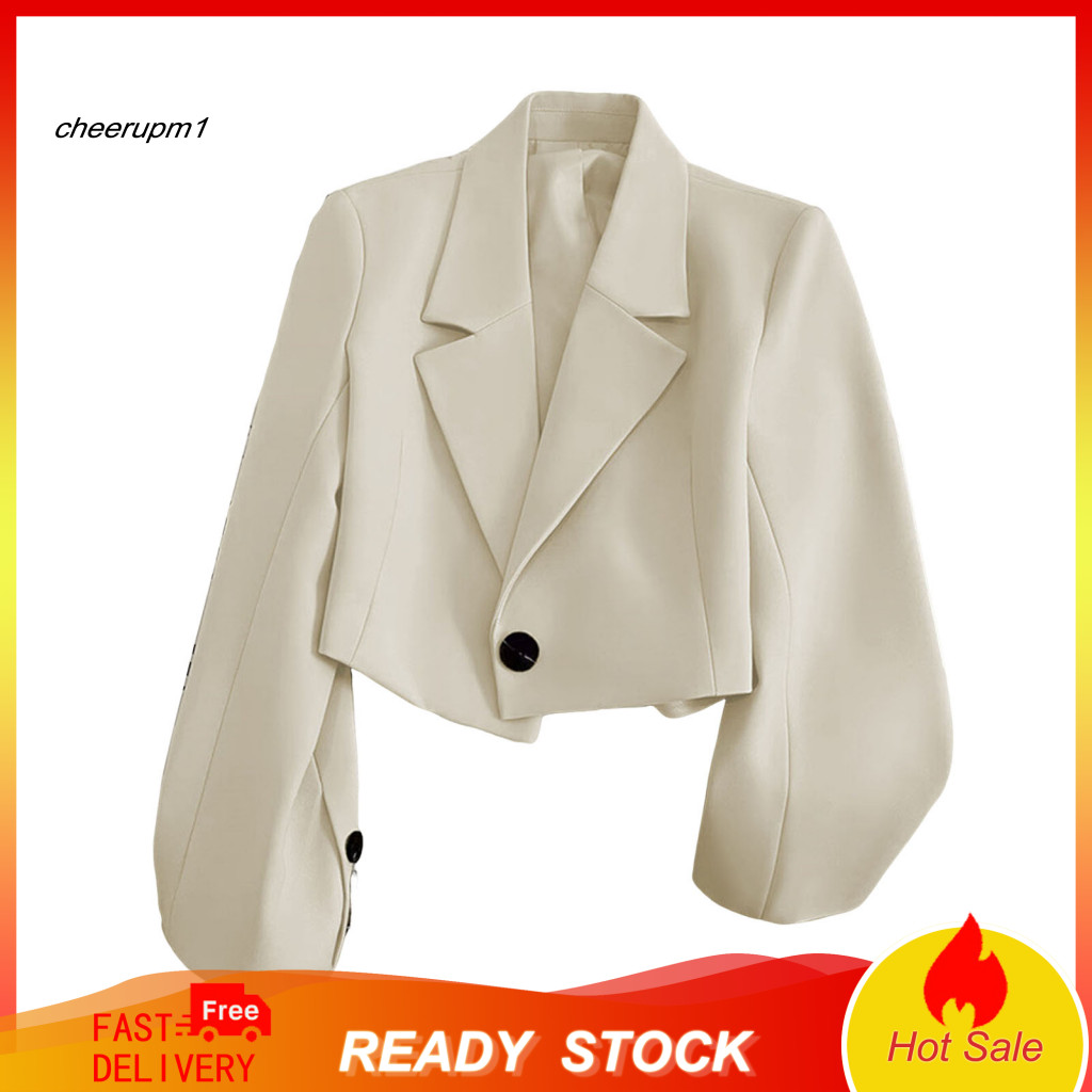 Women Short Suit Jacket Business Style Coat Women’s Single Button Lapel Long Sleeve Solid Color Loose Fit Blazer for O