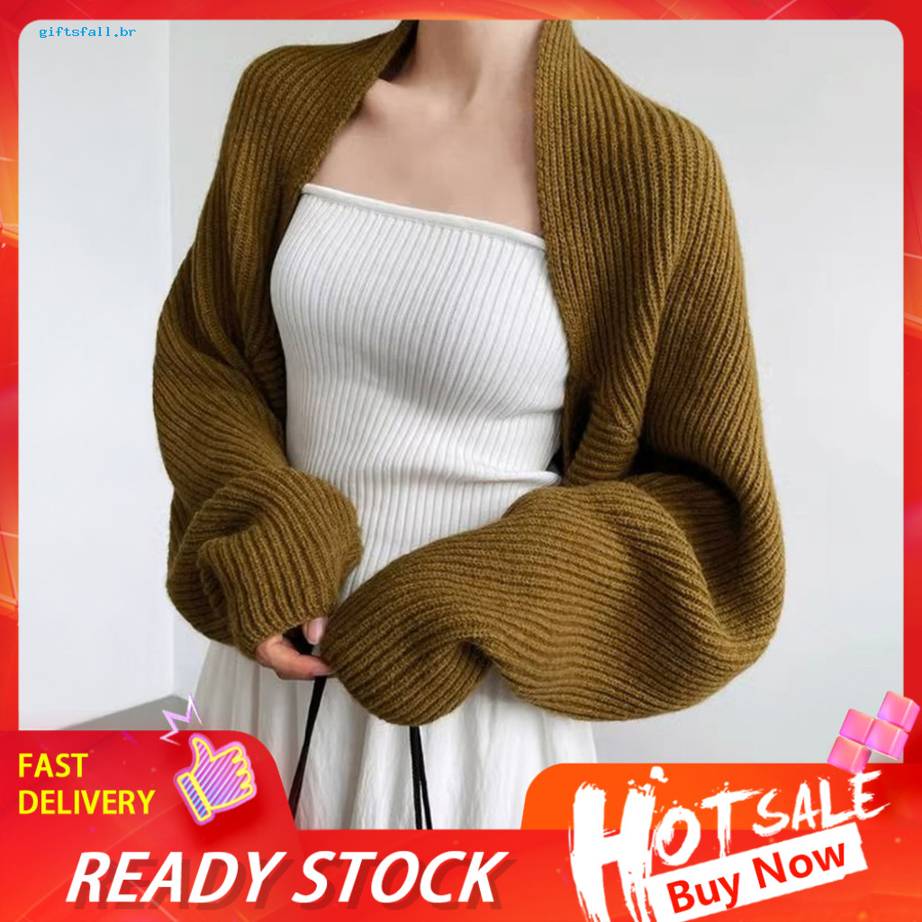 Comfortable Bat Sleeve Cardigan Women’s Knitted Shawl Loose Batwing Sleeves Solid Color Short Coat Autumn Winter Warm