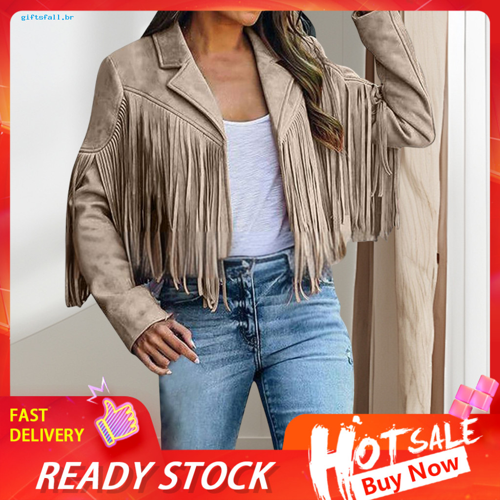 Tassel Jacket Lapel Collar Women’s Long Fringe Coat Turn-down Cardigan Solid Color Hop Streetwear Loose Fit Short Styl