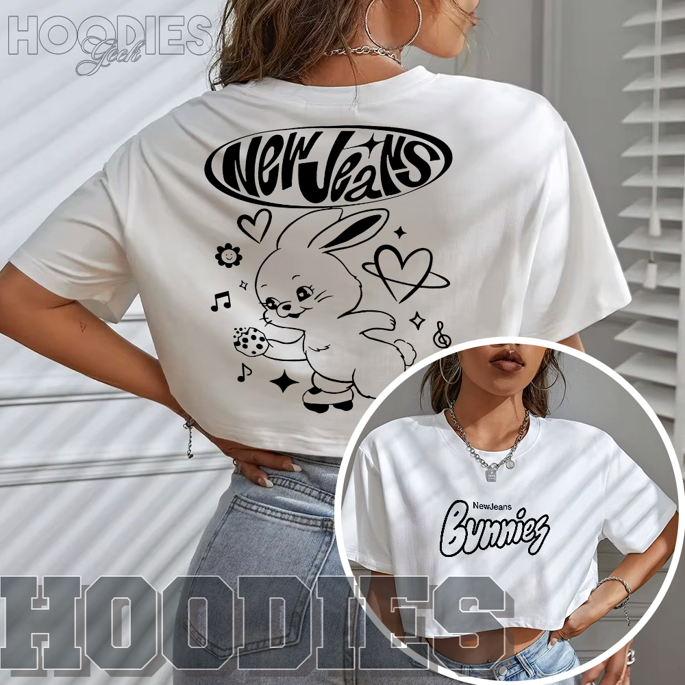 Blusa Cropped Feminino OVERSIZED Frente E Costas Bunnies Fãs NewJeans Group Kpop