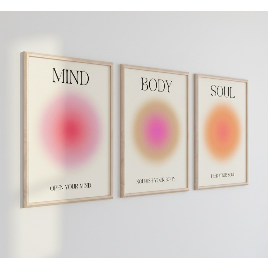 Quadro decorativo Mente corpo alma impressão positiva aura energia cartaz na moda gradiente espiritual pintura (3 peças)