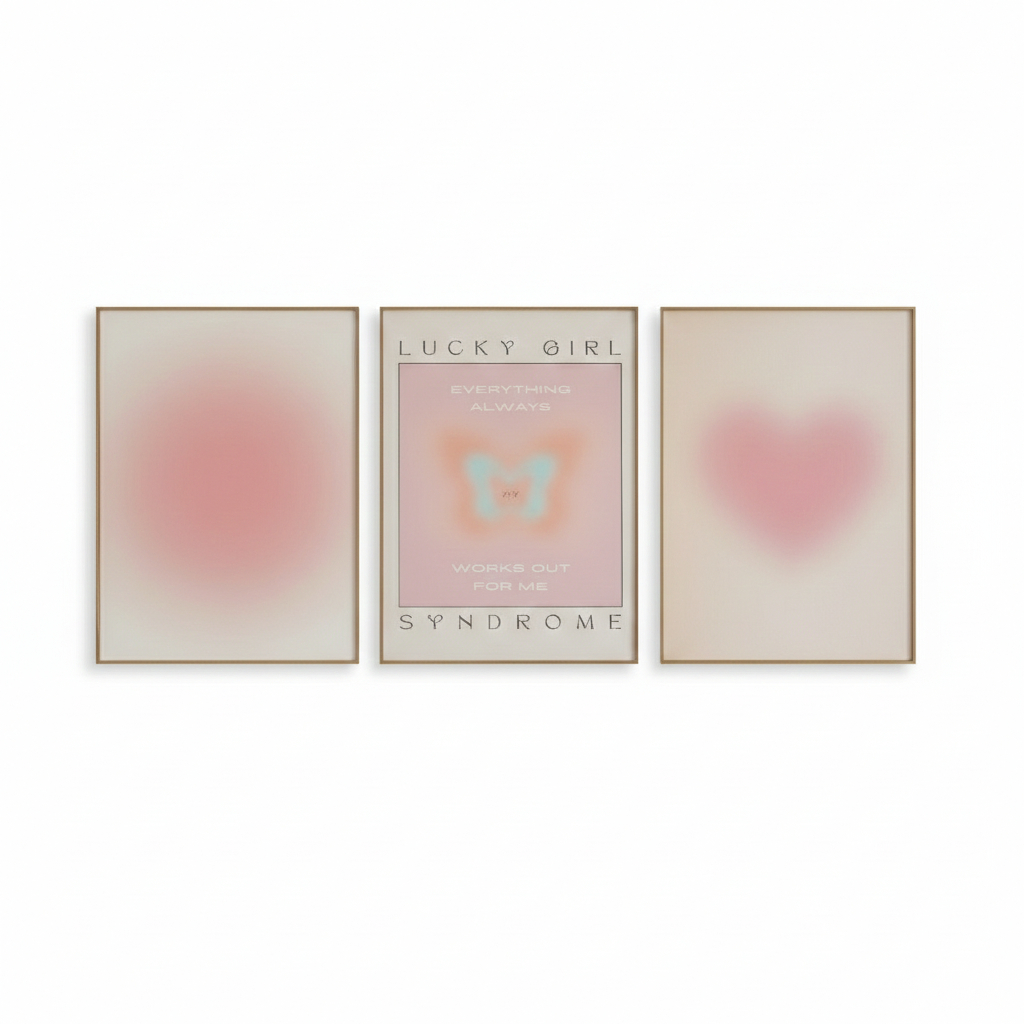 Quadros decorativos Borboleta, coração e bola energia aura espiritual aesthetic (3 peças)