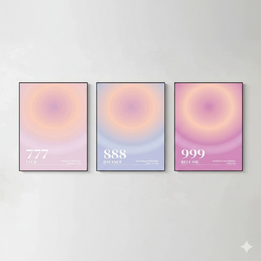 Quadros decorativos Angel Number Gradient Color Poster, Aura (3 peças)