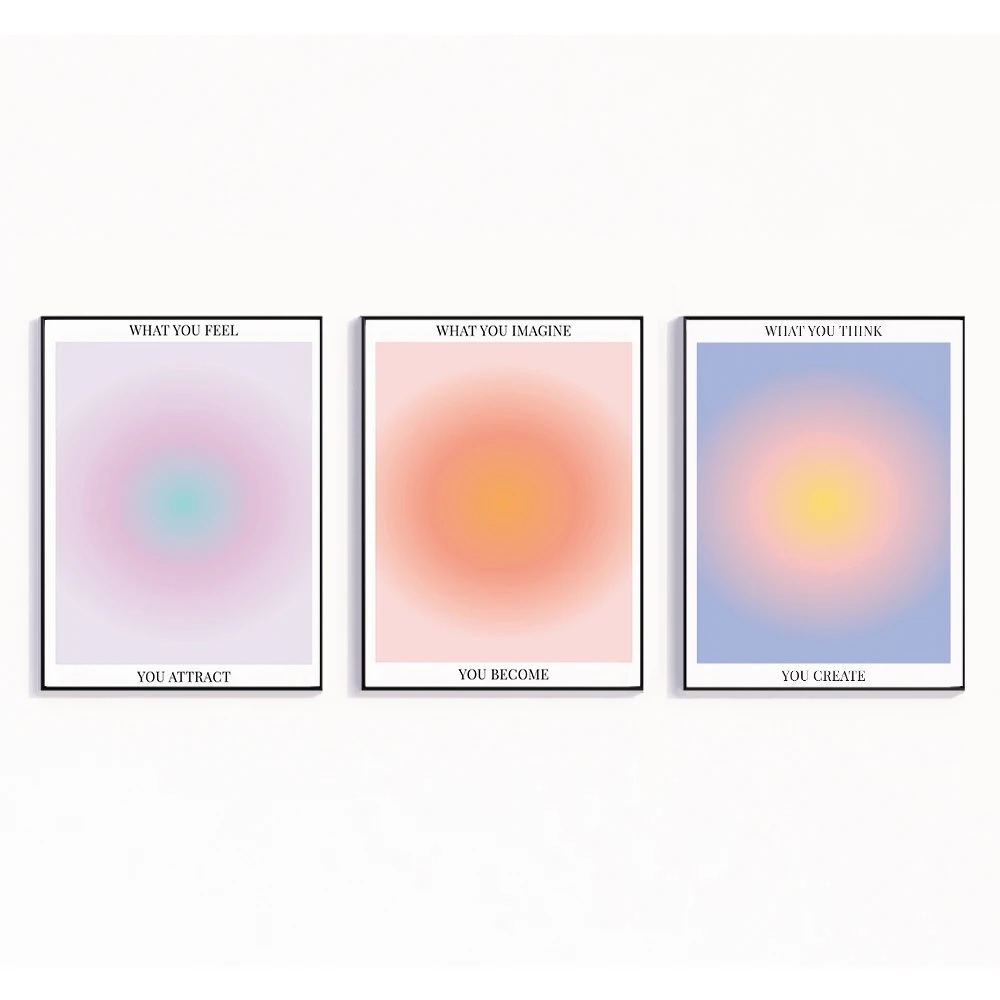 Quadro decorativo Positivo Aura Espiritual Gradiente (3 peças 40x60)