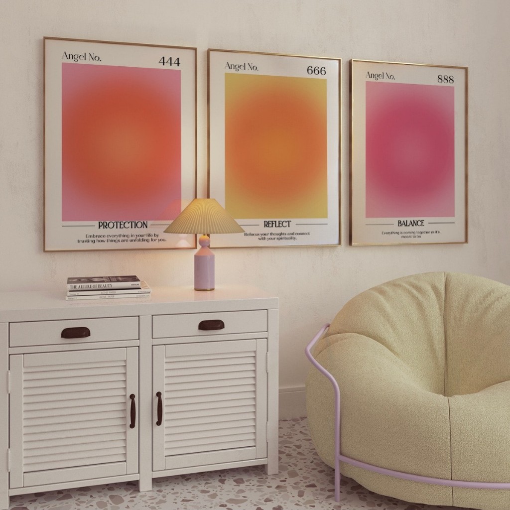 Quadros decorativos Aura espiritual cores vibrantes gradiente (3 peças)