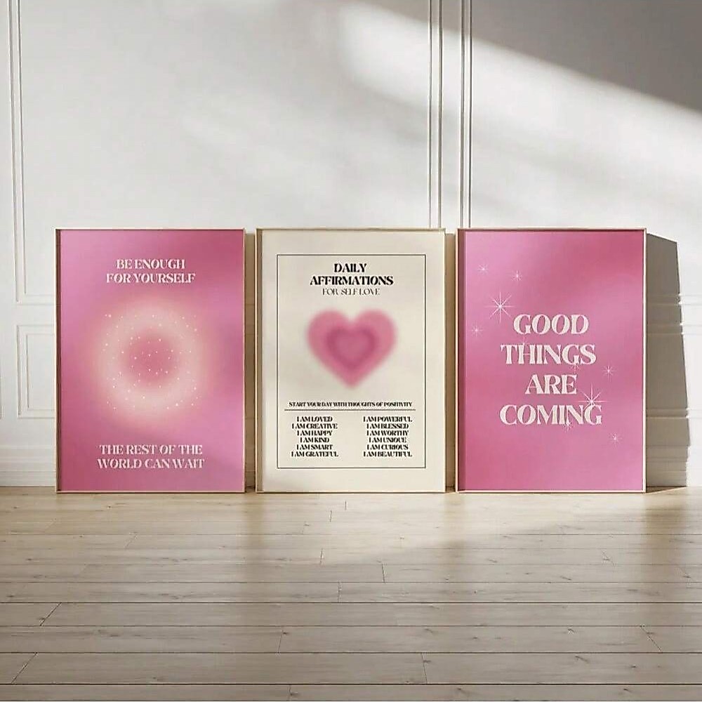 Quadros decorativos Aura angel number vibes rosa (3 peças)