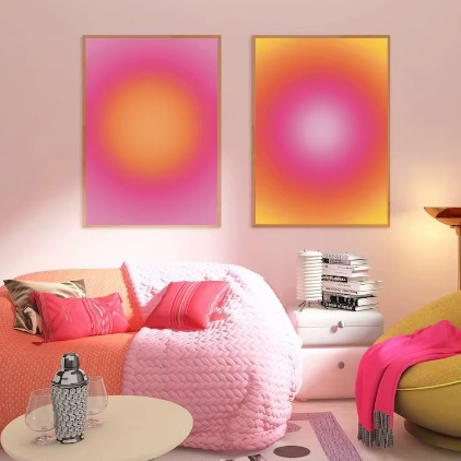 Quadros decorativos Retro abstrato positivo espiritual rosa aura estético pintura (2 peças)