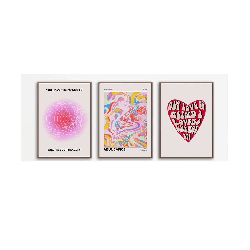 Quadros decorativos coloridos retro aura alegria (3 peças)