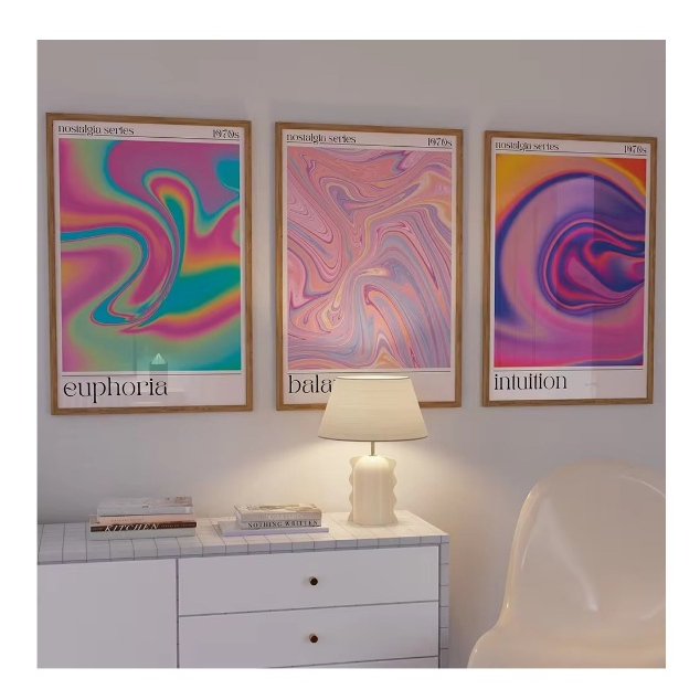 Quadros decorativos Gradiente Estético 70s Aura Poster Abstrato, Pintura Retro (3 peças)