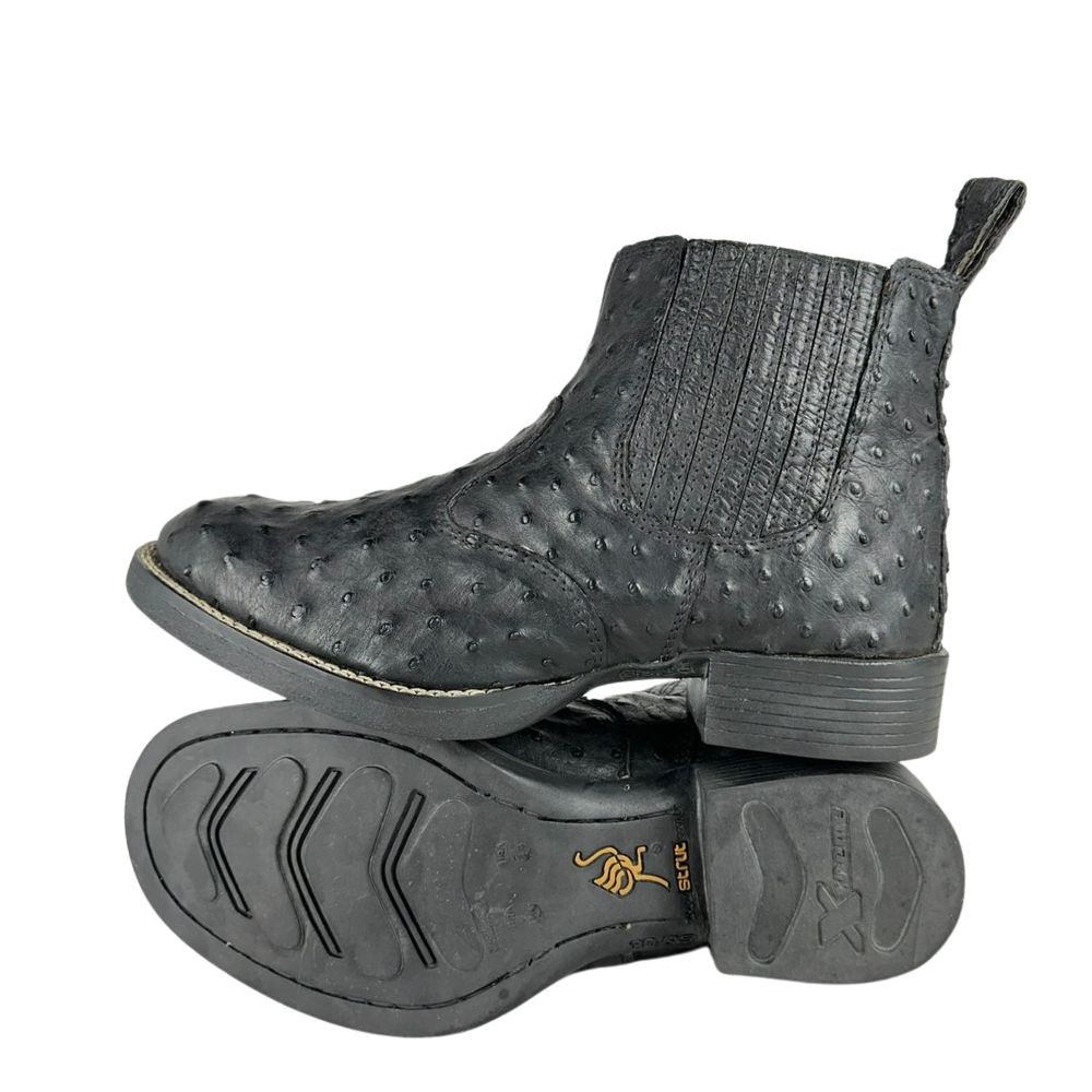 Botina Masculina Strut Bico Redondo Avestruz Cheio Preto Ref:BOT ST3027