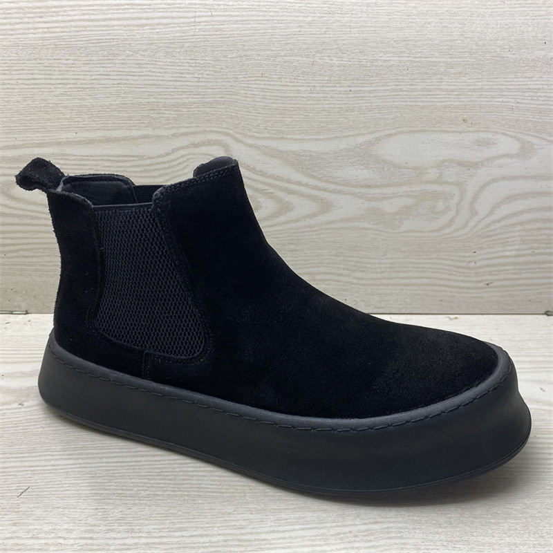 Botas Martin de couro genuíno 2025 novo estilo preto masculino inverno Chelsea botas curtas de sola grossa aumentada bot