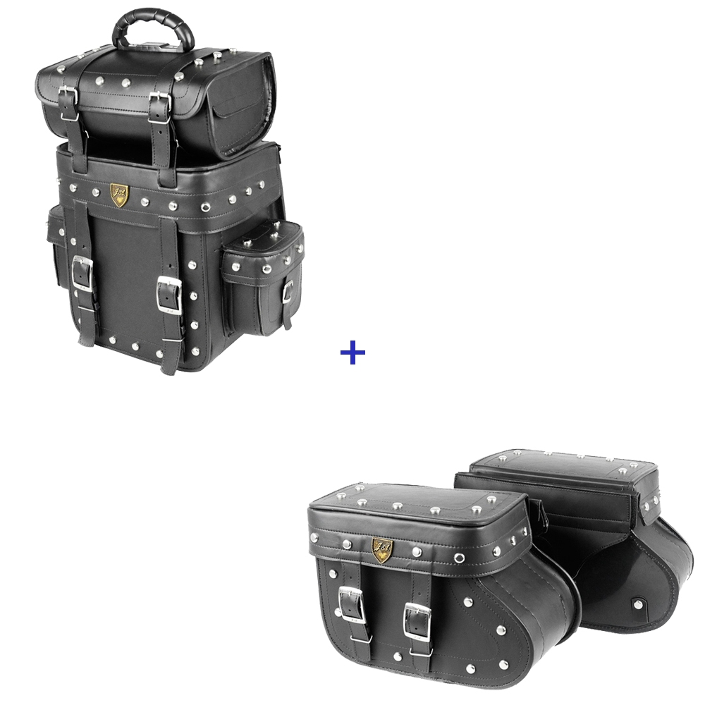 KIT DE VIAGEM DE 18 LITROS LATERAL E BOLSA TRASEIRA 25 LITROS EM COURO LEGITIMO