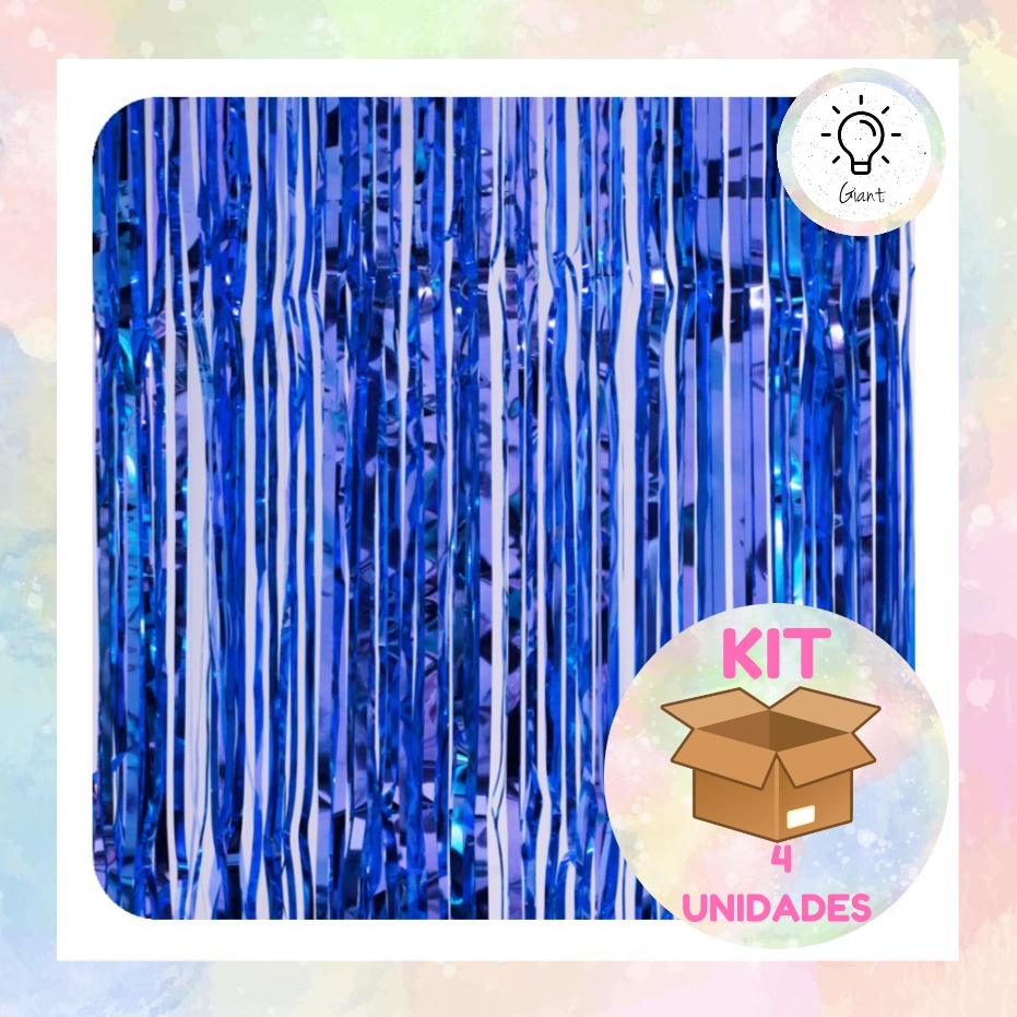 KIT 4UN - Cortina De Fitas Franja 2x1m Azul Escuro Marinho Autoadesiva Decoração Festa Carnaval Halloween Aniversário Eventos Chá Revelação Menino Alta Qualidade