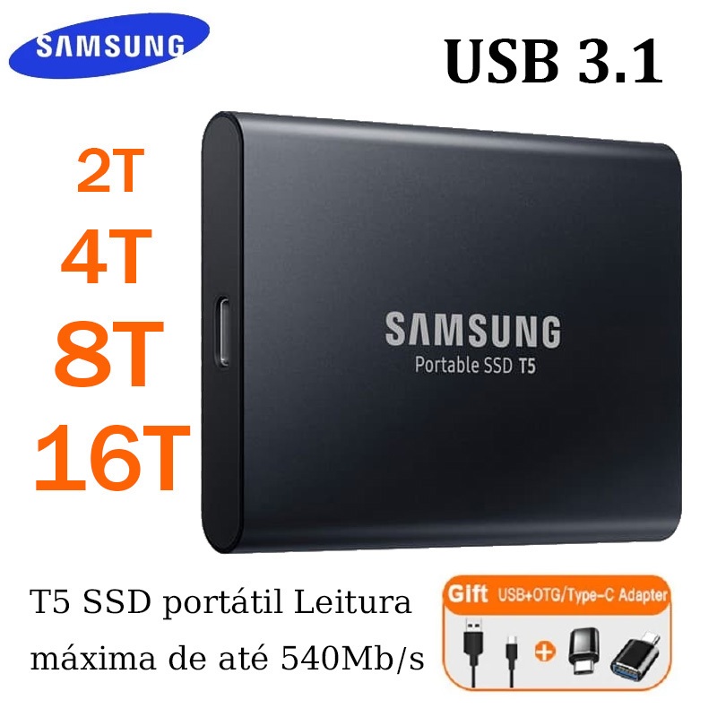 Original Samsung T5 SSD Externo 2TB4TB8TB16TB Estado Sólido HD Externo Para Desktop Portátil External Hard Drive