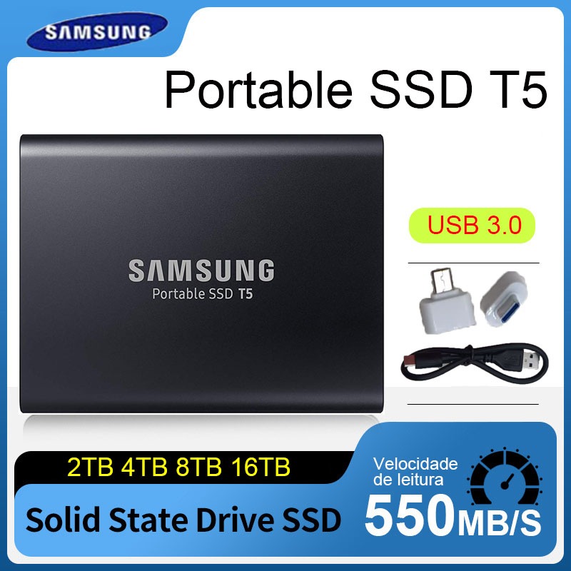 Samsung SSD T5 HD Externo Portátil 2 Tb 4 8 16 USB 3.0 Para Telefones Celulares , Computadores , Laptops