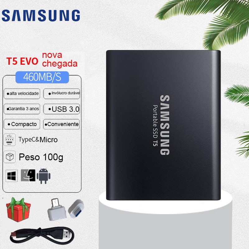 SAMSUNG SSD De Estado Sólido T5 HD Externo 2 Tb/4/8/16 USB 3.0 Para Laptops E Telefones Celulares