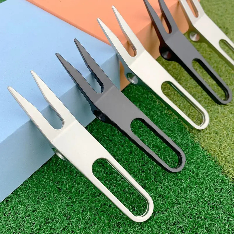 Zinc Alloy Golf Divot Pitch Repairer Tool Pitchfork Switchblade Golf Fork Lifting Hole Foldable Golf Divot tool Gift For