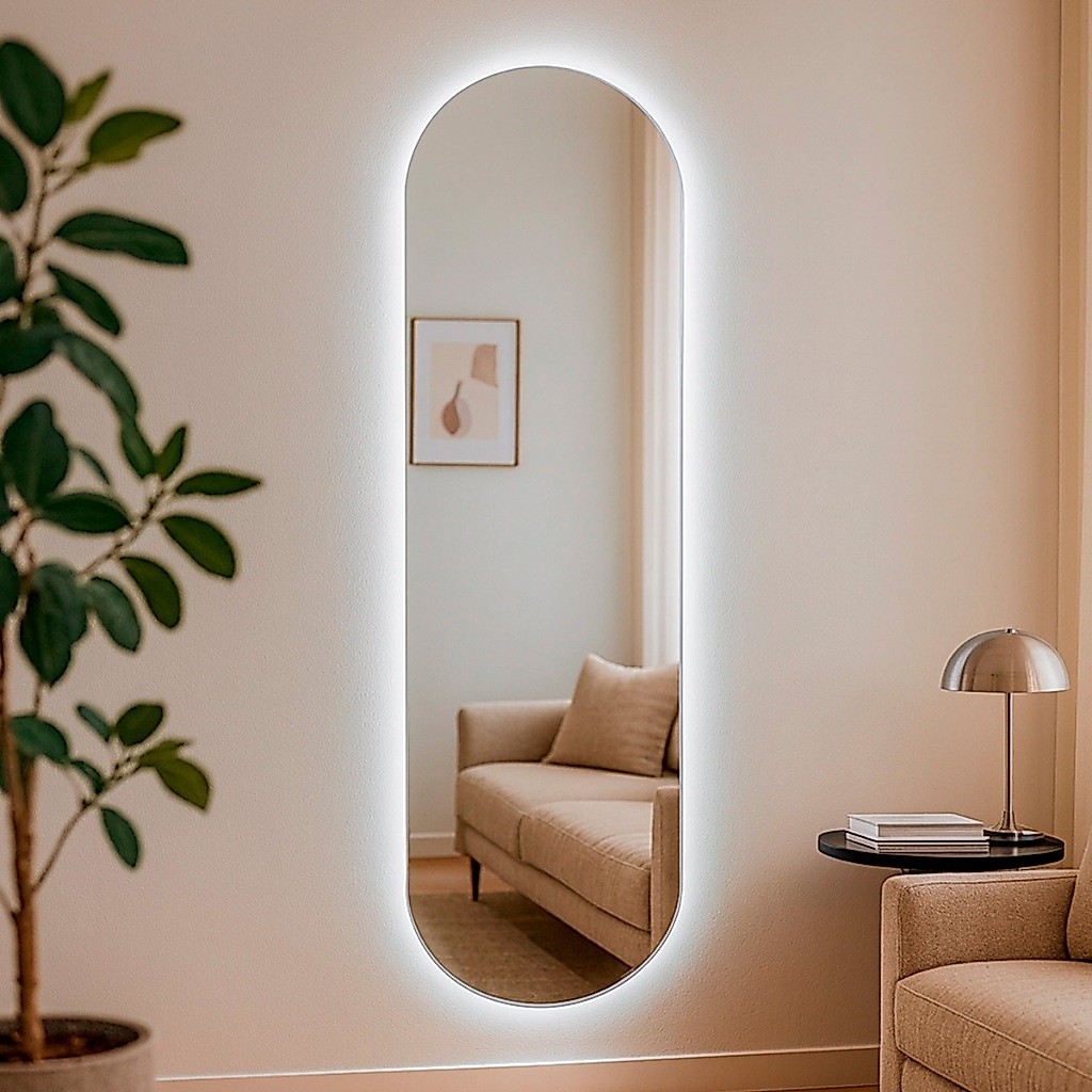 Espelho de Parede Orgânico Grande com Led Mod Pílula 150x50 Decorativo para Quarto Banheiro Sala