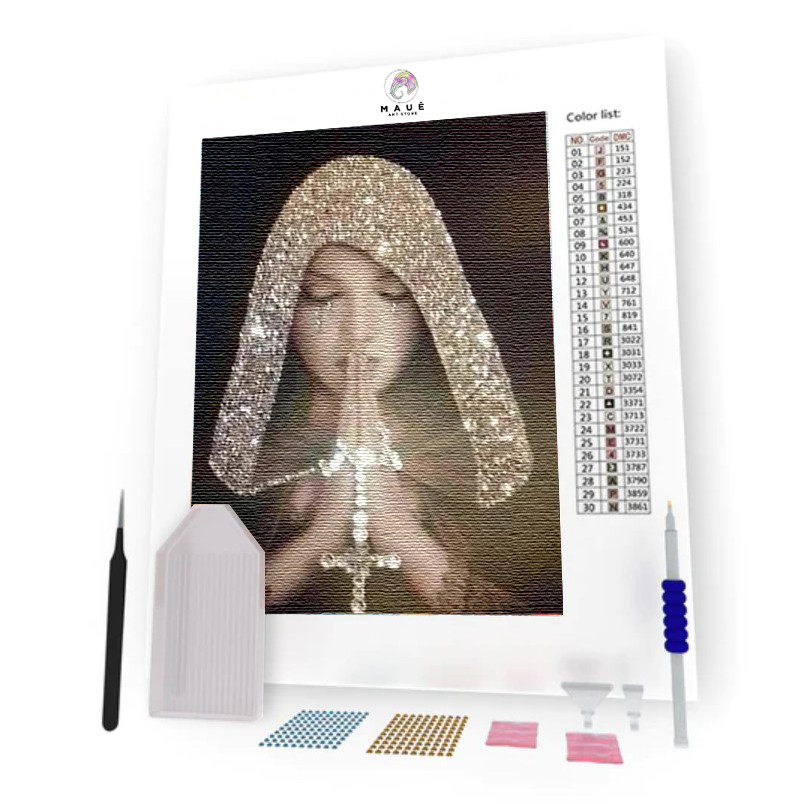 Kit Pintura Diamante - Mulher com Cruz (Diamond Art)
