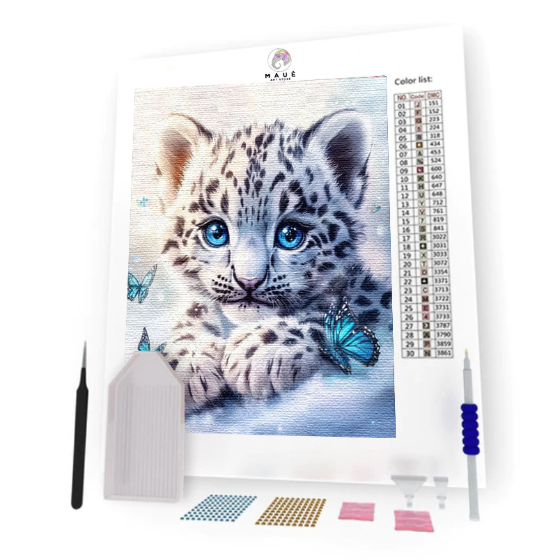 Kit Pintura Diamante - Filhote de Tigre Branco (Diamond Art)