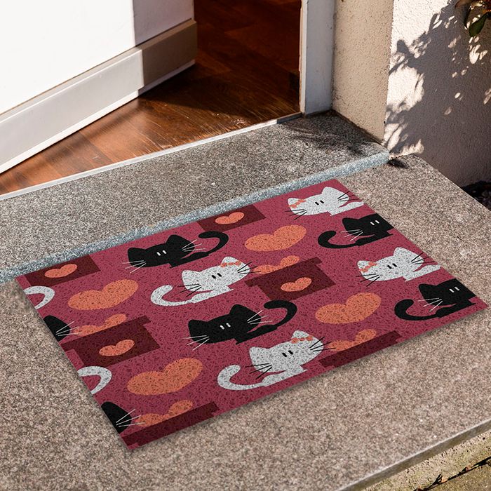Tapete de Porta Divertido Capacho Pet - Gatos com Coração