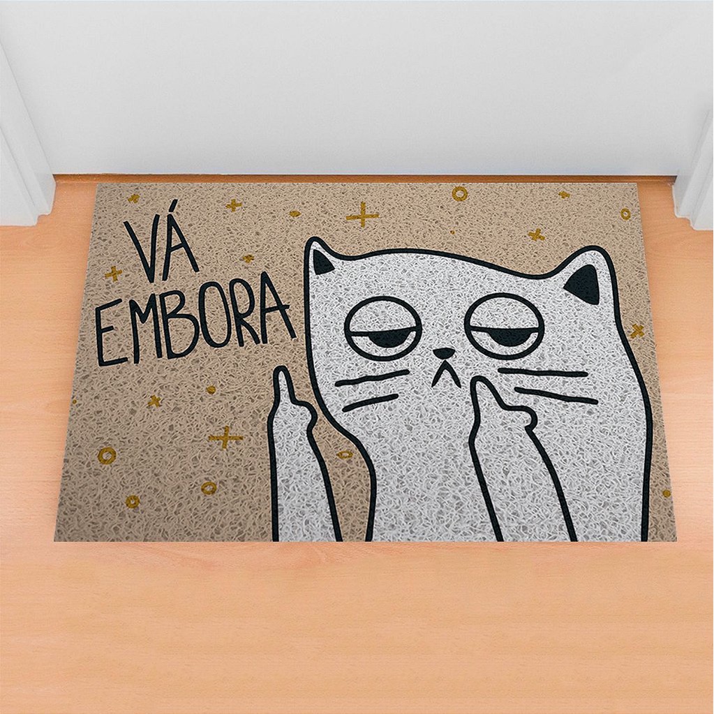 Tapete de Porta Divertido Capacho Pet - Gato Vá Embora
