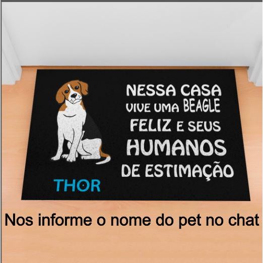 Tapete de Porta Capacho 60x40 Pet Beagle - Personalize o nome