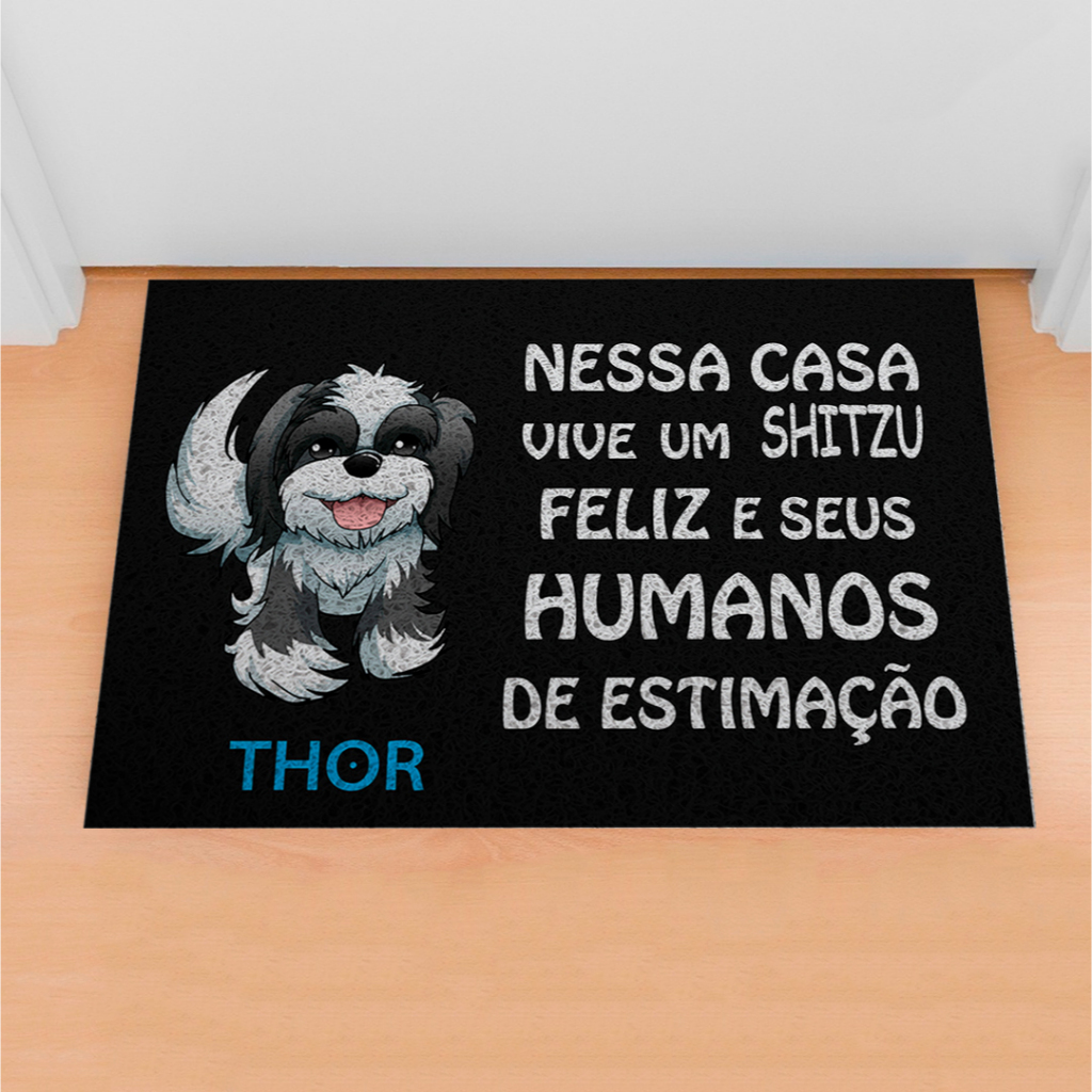Tapete 80x50 de Porta Divertido Capacho Pet - Nessa Casa Vive Um Shih-tzu Personalize