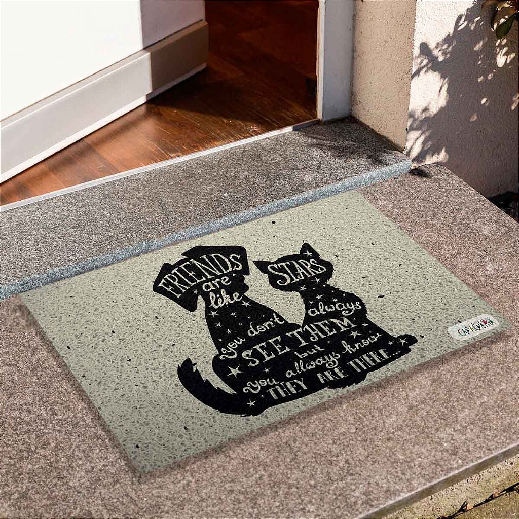 Tapete de Porta Divertido Capacho Pet - Gato E Cachorro Amigos