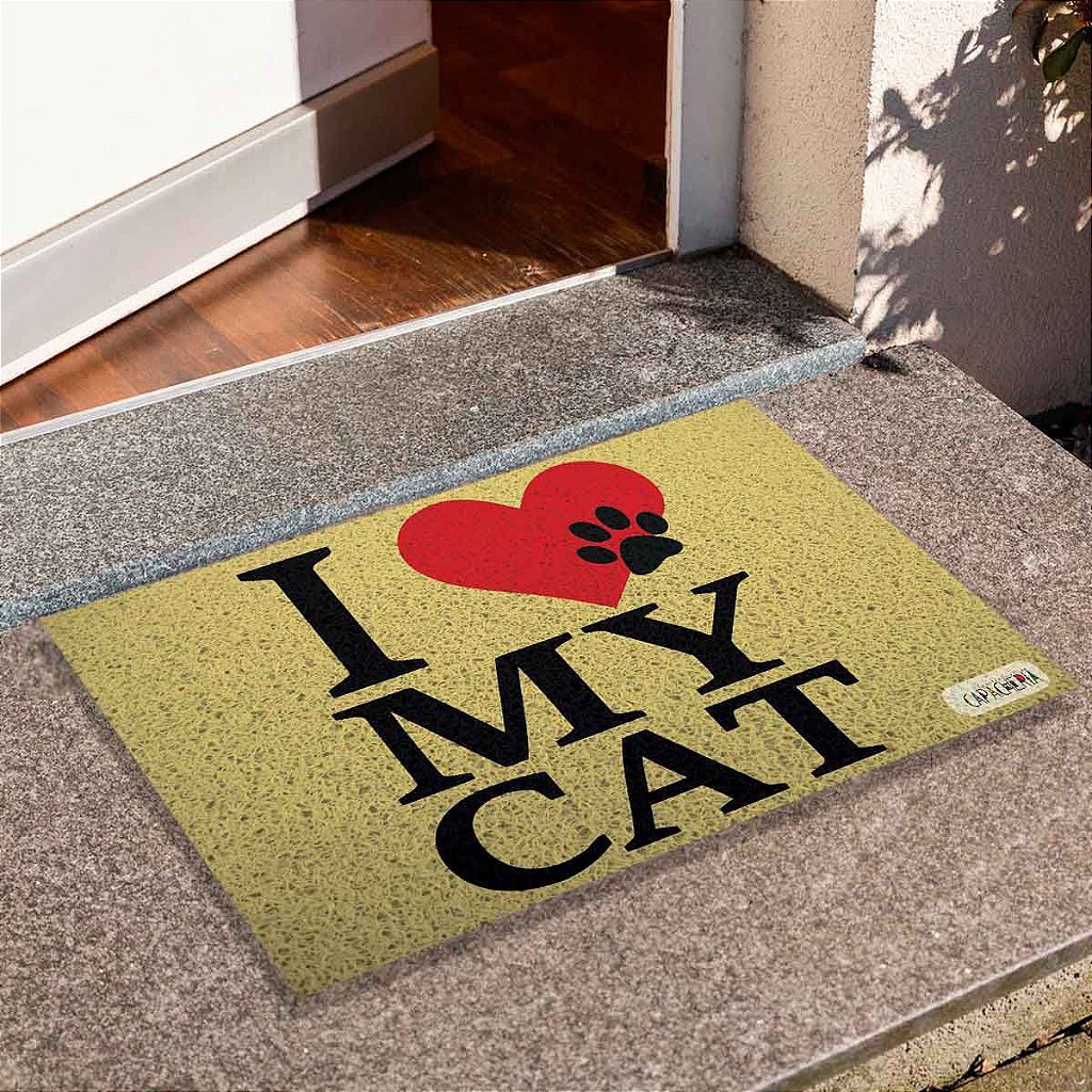 Tapete de Porta Divertido Capacho Pet - I Love My Cat