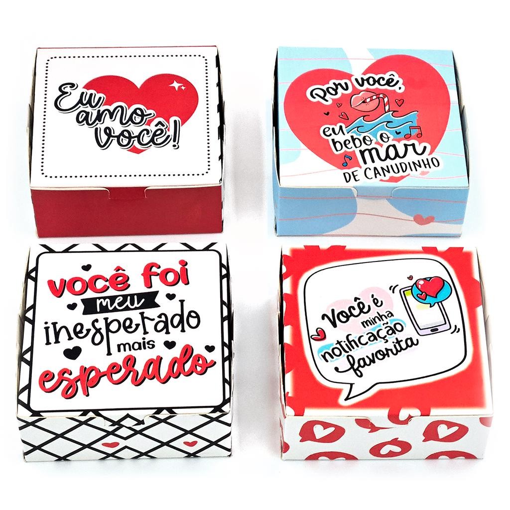 Caixas do Dia dos Namorados para 4 doces ou lembrancinhas com o tema Amor 8,5x8,5x3,5cm