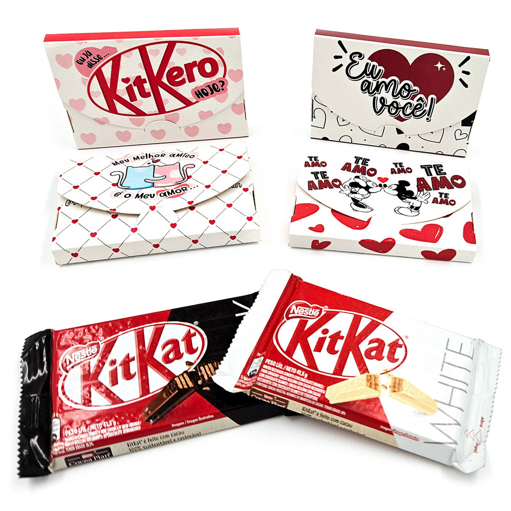 70 Caixas para lembrancinha Porta Kit Kat do Dia dos Namorados Tema Amor 10x6,5x1cm