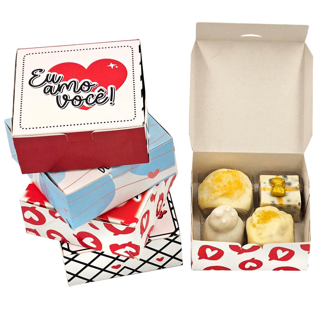 Caixas do Dia dos Namorados para 4 doces ou lembrancinhas com o tema Amor