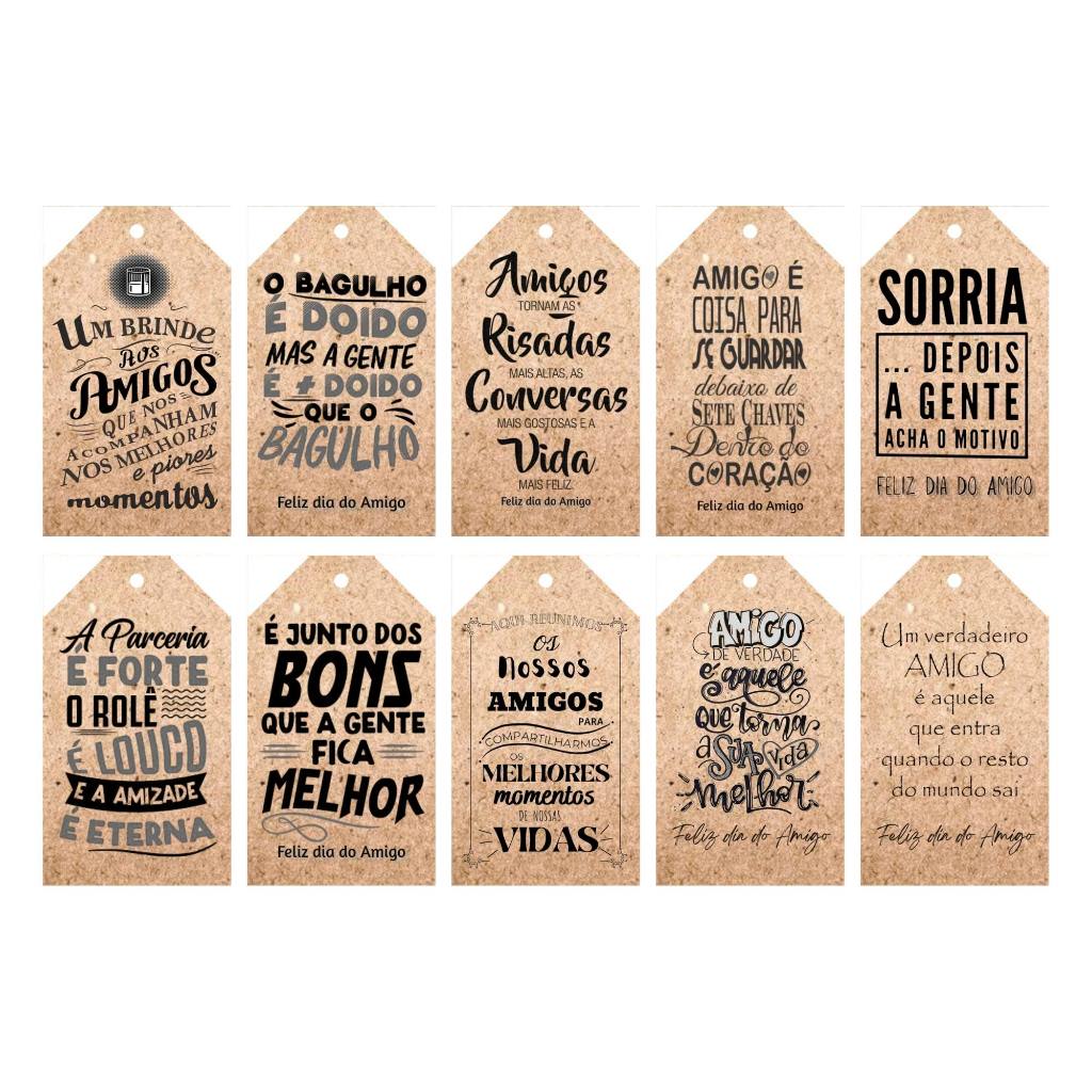 100 Tags etiquetas Trapézio 4cm tema Dia do Amigo - Kraft 180g impressão em preto + Cordão Grátis!
