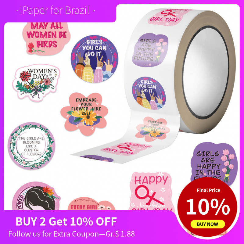 500 Peças de Fita Decorativa com Tema do Dia da Mulher para Diários e Selagem de Envelopes