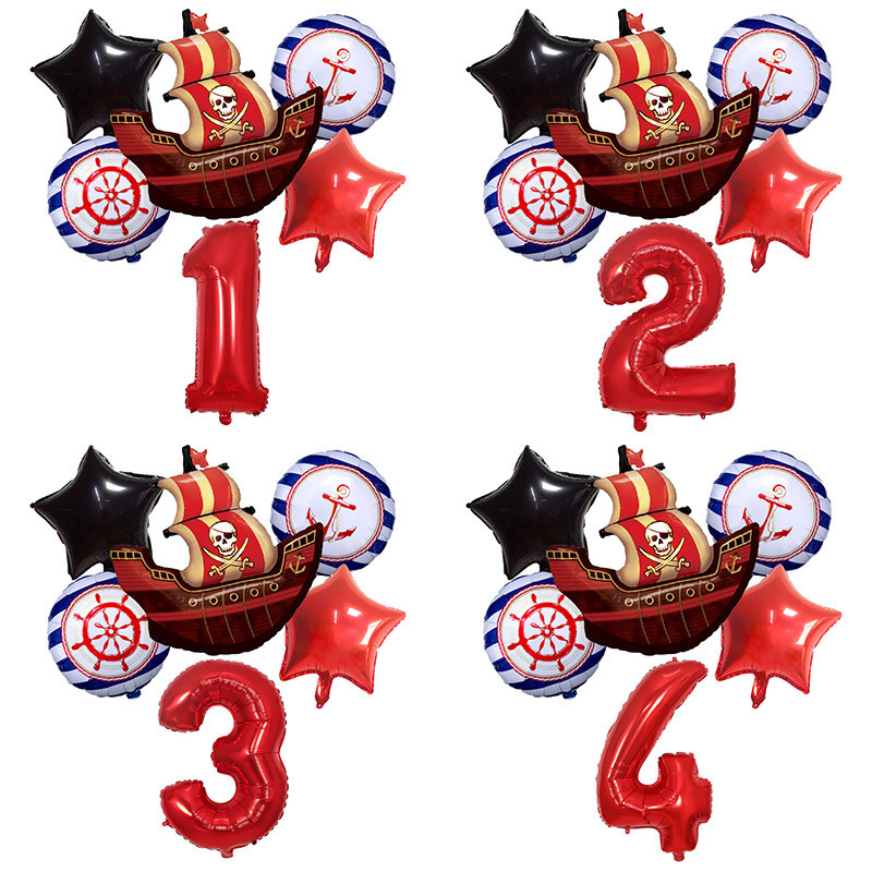 6 Pçs/Set Pirata Aventura Tema Número Vermelho Balão Conjunto Festa Do Dia Das Crianças Cena De Aniversário Decoração Fo