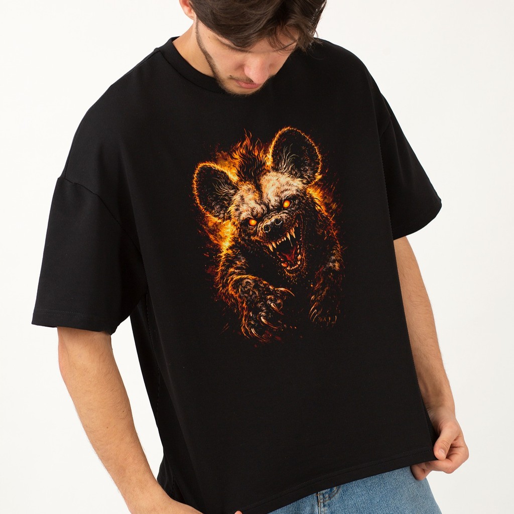Camiseta Oversized Gola Alta Streetwear Algodão Estilo Urbano Treino Casual Preto Estampada Todas Ocasiões HIENA 36