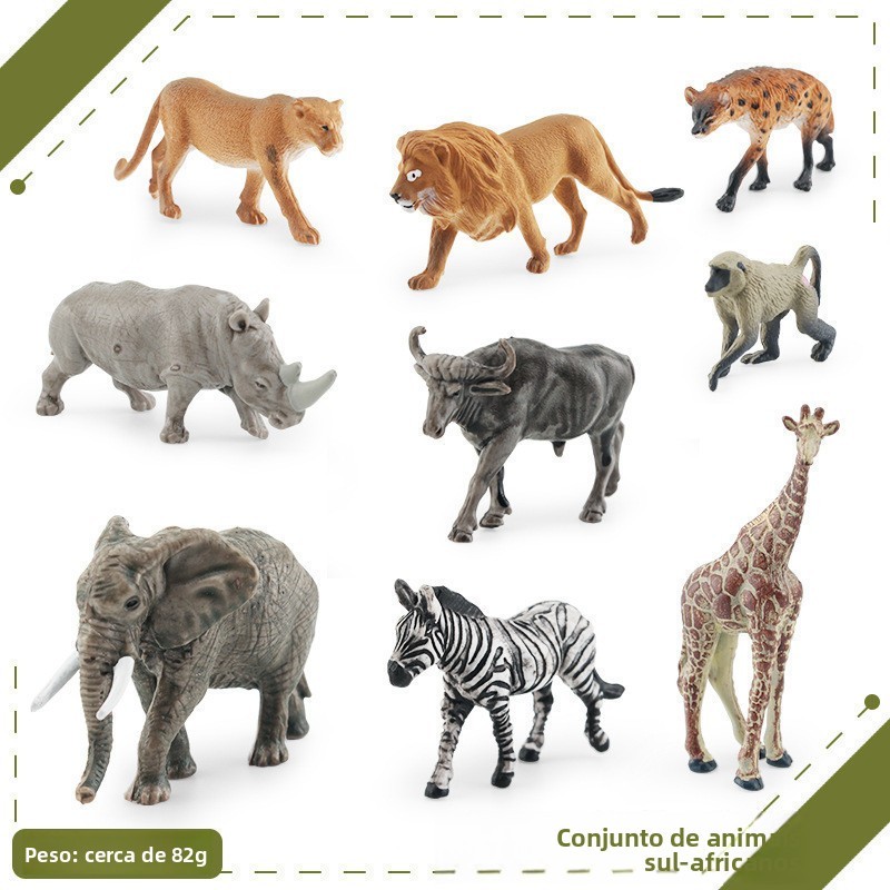 Modelos Simulados de Animais da África do Sul: Zebra, Leão, Hiena, Rinoceronte Branco, Babuino, Búfalo, Elefante African