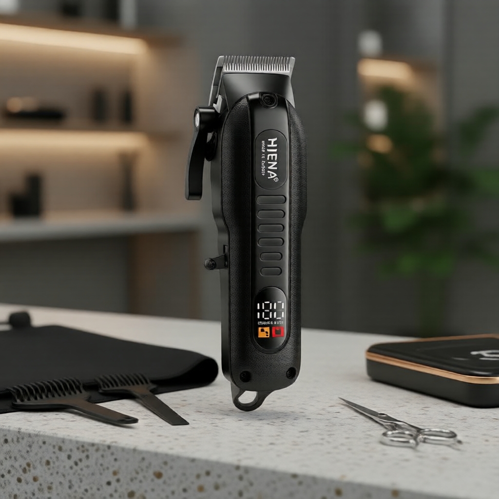 Conjunto de máquina de cortar cabelo unissex HIENA - barbeador recarregável por USB e tesouras, baixa voltagem para uso