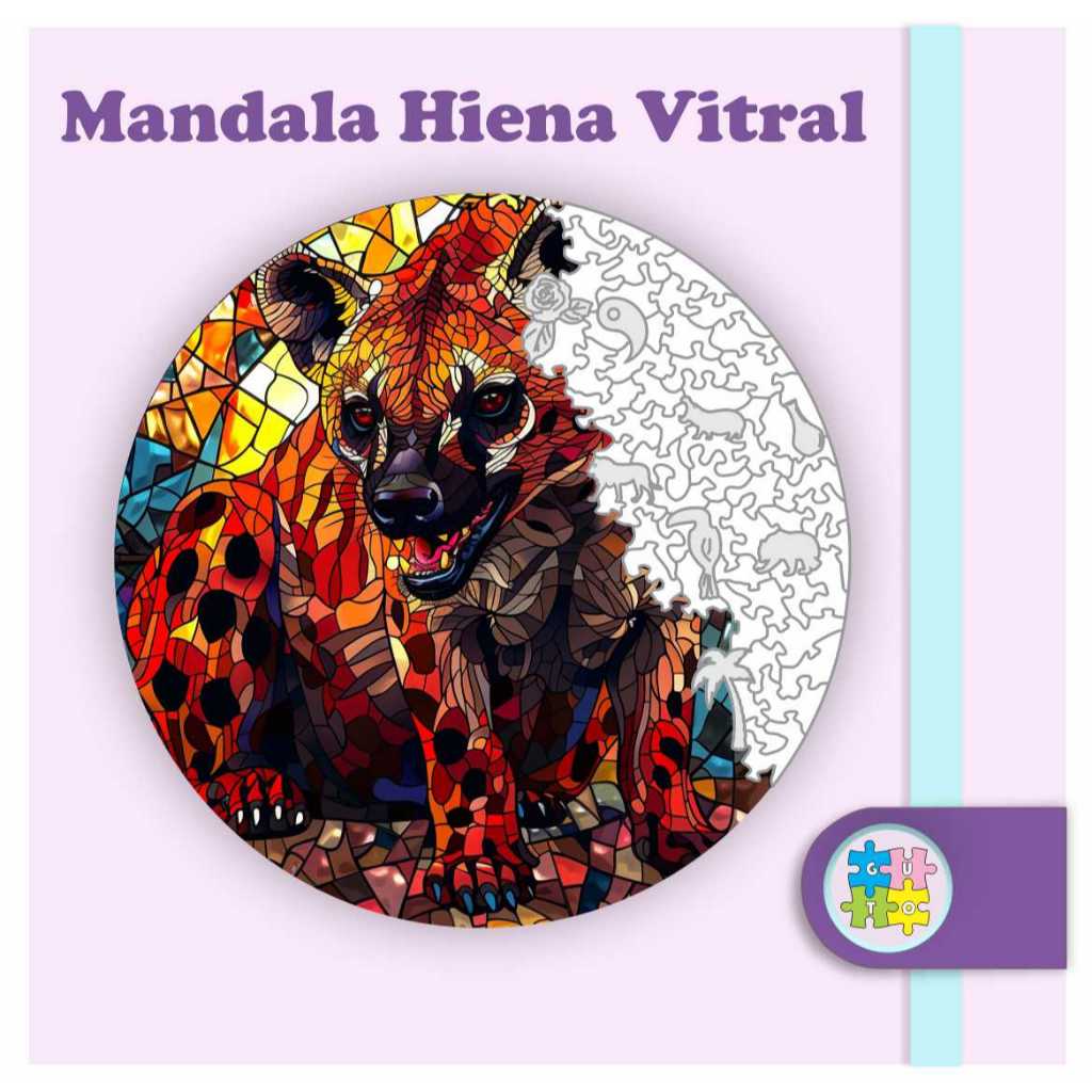 Quebra-cabeça Hiena Vitral A3 em madeira com peças em formas únicas