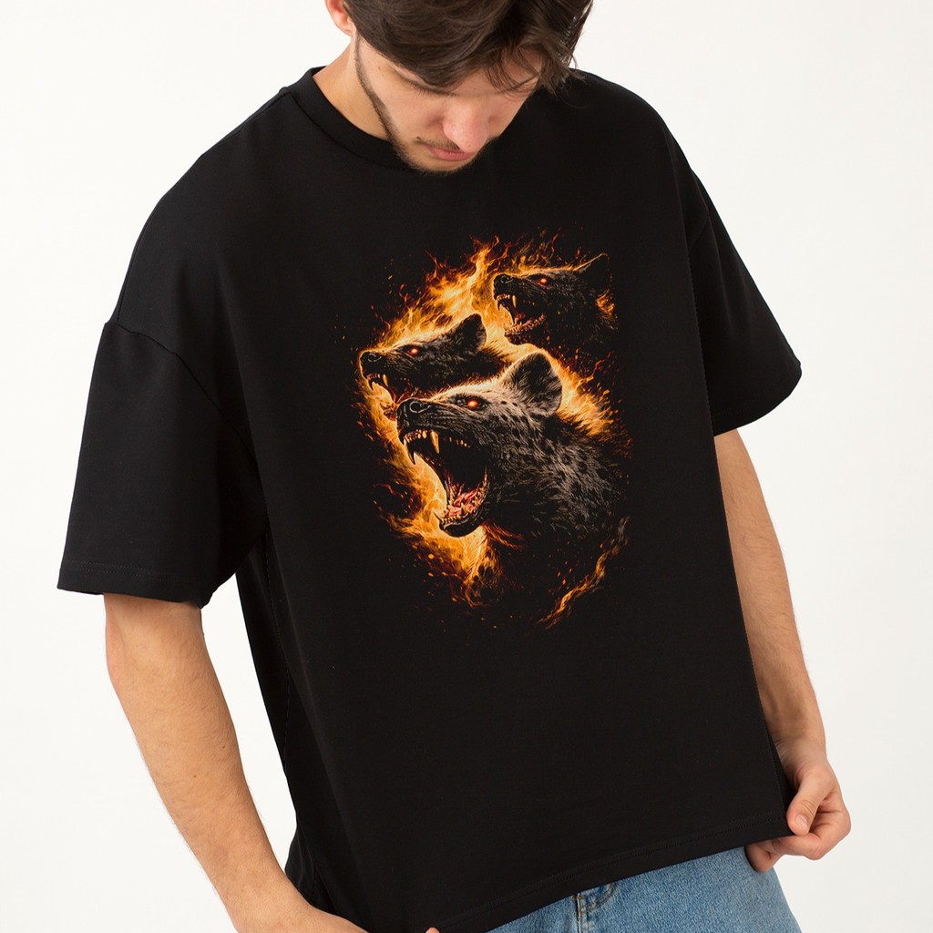 Camiseta Oversized Gola Alta Streetwear Algodão Estilo Urbano Treino Casual Preto Estampada Todas Ocasiões HIENA 29