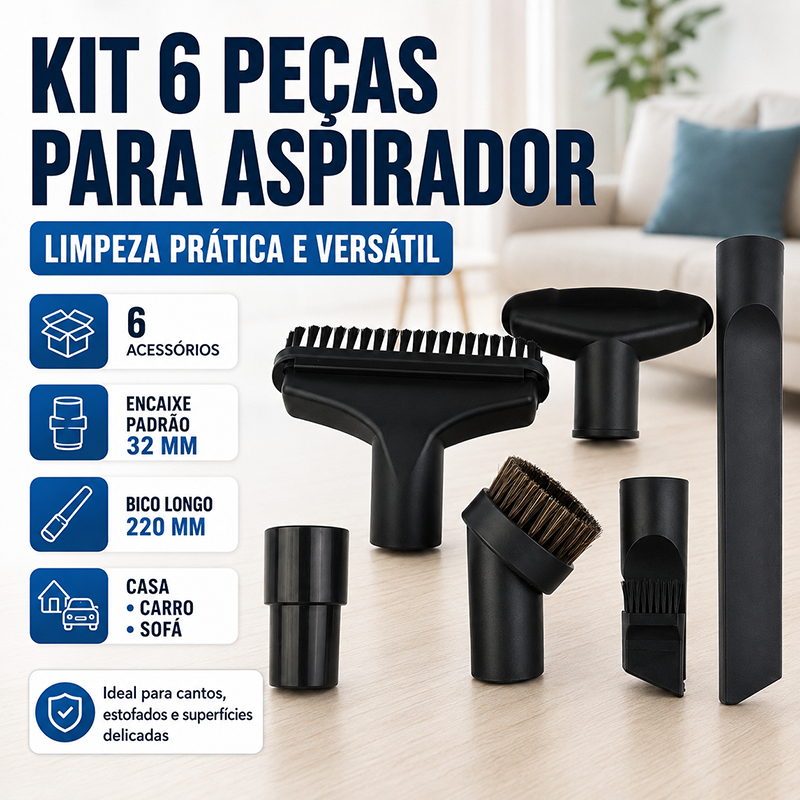Kit 6 Bico Bocal Escova Para Aspirador De Pó Peças Acessórios Estofado Canto Carpete Universal