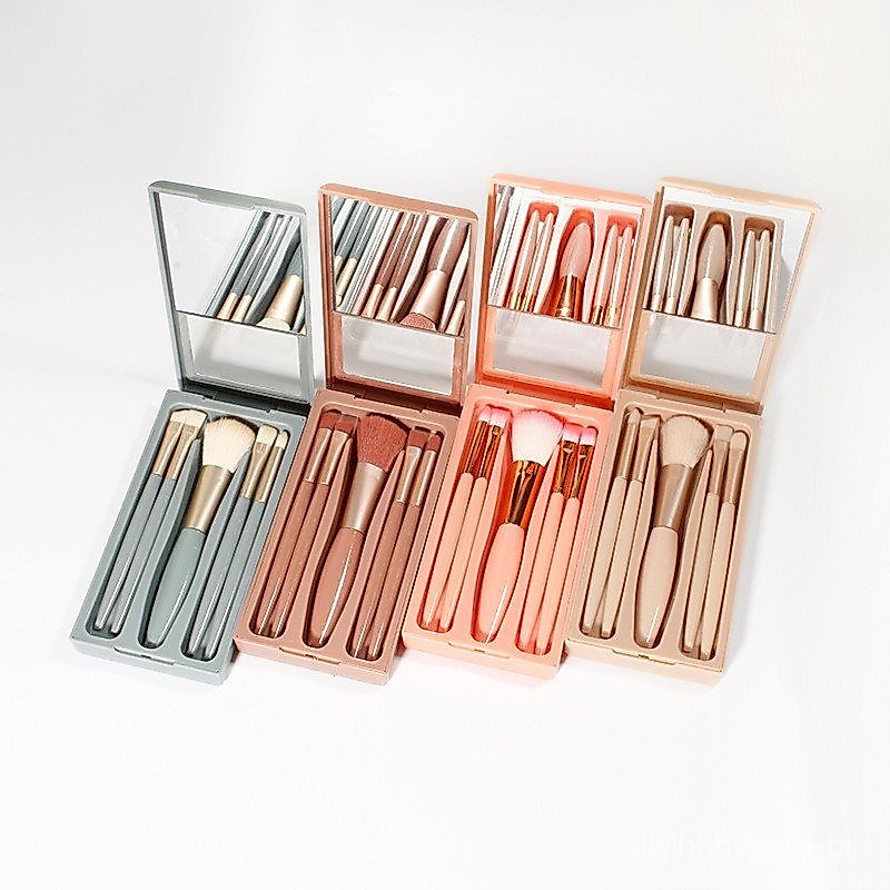 Novo modelo de mini conjunto de pincéis de maquiagem portáteis e multifuncionais com janela para fácil acesso, 5 pincéis