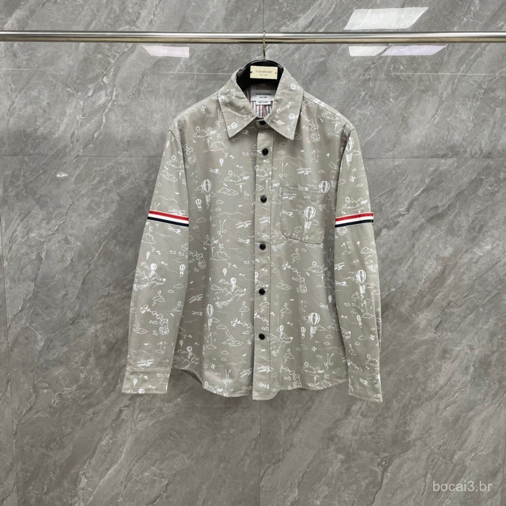 QBOO New autumn printed cotton turn-down collar shirt jacket, unisex, casual and fashionable